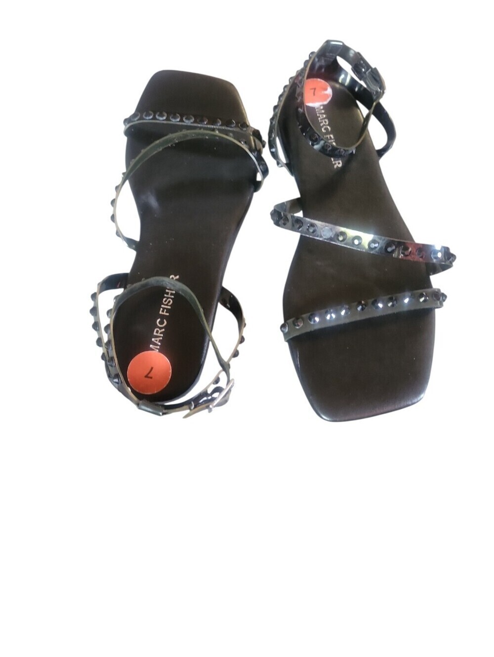 Marc Fisher Fonoo Black Studded Multi-Strap Square Toe Embellish Flat Sandals 7 - Picture 5 of 6